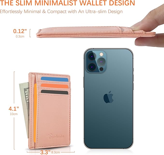 Travelambo Slim Wallet Front Pocket Minimalist Leather RFID Blocking Medium Size
