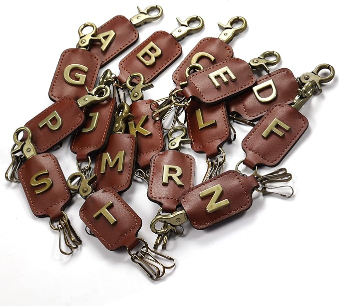 XGALBLA Initial Letter Brown Leather Alphabet Keychain with Easy Clasp, Key Car Bag Key Ring for Women & Men