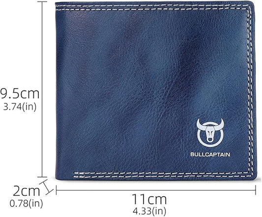 LUKZIJAES Genuine Leather Wallet for Men RFID Blocking Slim Bifold Front Pocket Wallets with 2 ID Window (#3-Blue)