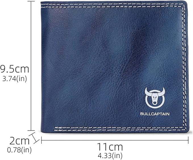 LUKZIJAES Genuine Leather Wallet for Men RFID Blocking Slim Bifold Front Pocket Wallets with 2 ID Window (#3-Blue)