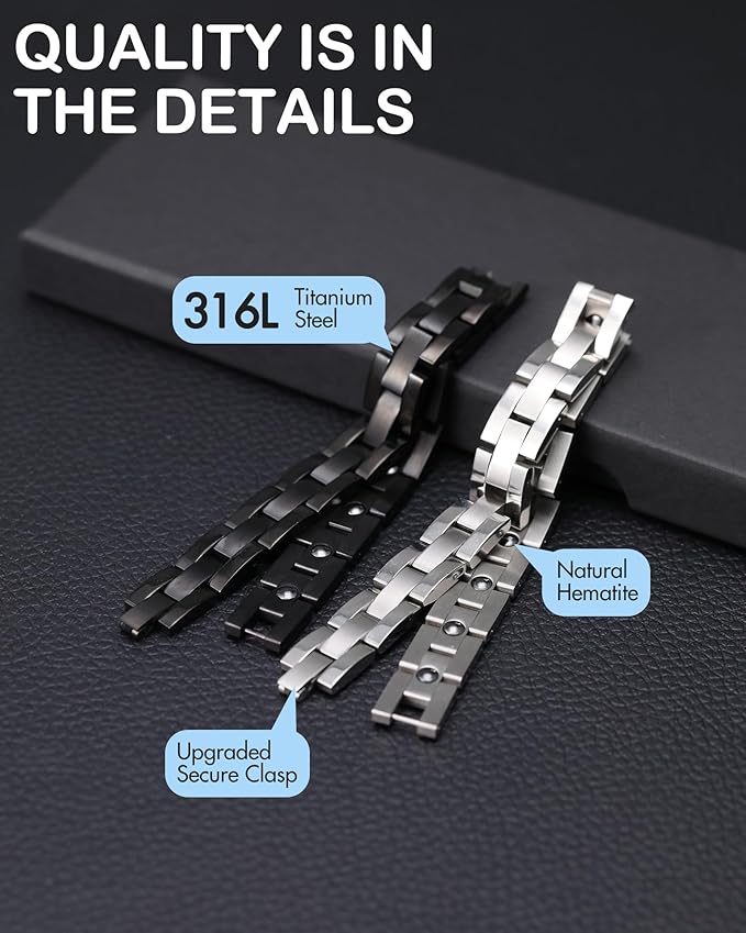 Feraco Magnetic Bracelets for Men Sleek Titanium Stainless Steel Magnetic Therapy Bracelet with Sizing Tool, Jewelry Gifts for Men (Silver)