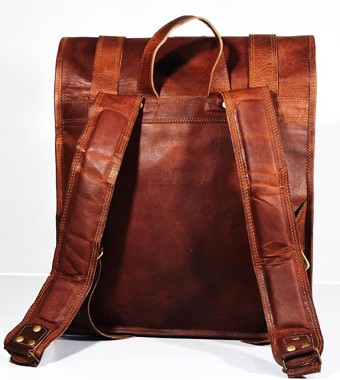 Men's 17 inch Leather Vintage Roll On Laptop Backpack Rucksack knapsack college bag