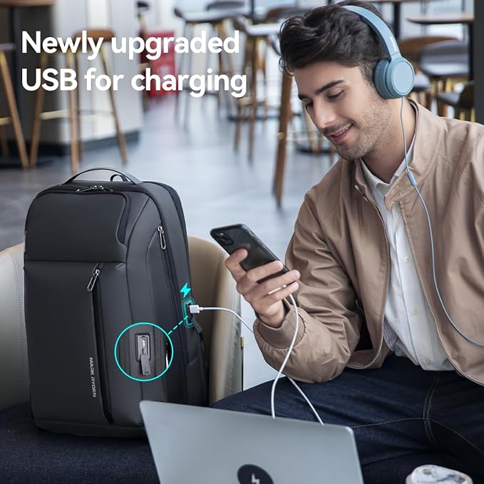 Business Laptop Backpack, Expandable 25L-35L Large Capacity Travel Backpack, Water-resistant Cabin Backpack 45x30x25cm, Work Bag with USB for Men