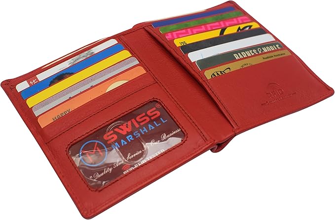 RFID Blocking Bifold Hipster Credit Card Wallet Premium Lambskin Leather (CN Red)