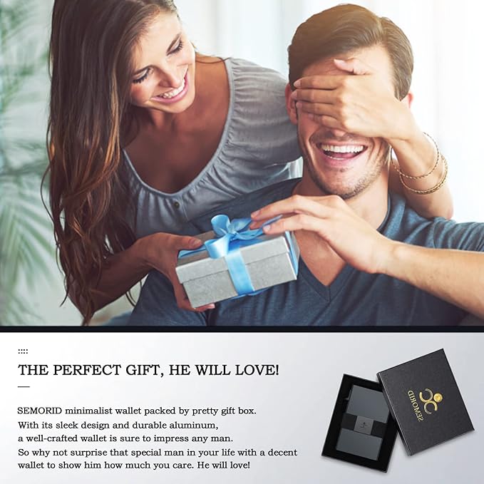 Slim Aluminum Card Holder Wallet for Men, Durable Expandable Backplate, RFID Blocking Minimalist Metal Pop Up Wallet, Holds 12 Cards Plus Cash (Grey)