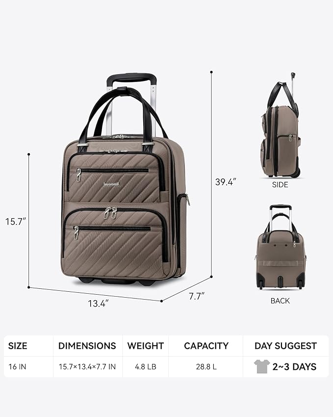 LUGGEX Underseat Carry On Luggage with Wheels, Stylish Lightweight Under Seat Luggage, Soft Sided Personal Item Suitcase for Short Trip (Cafe Latte, 16 Inch)