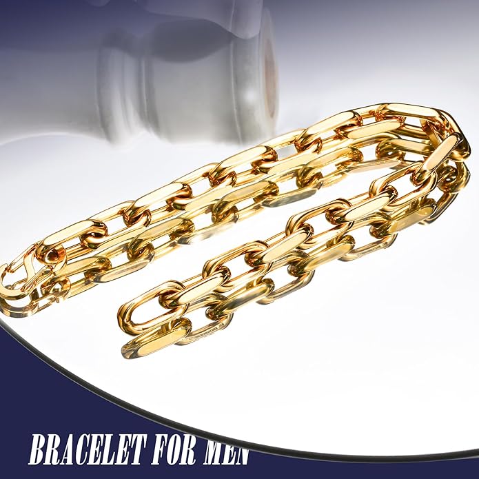VNOX Link Chain Bracelets for Men - Cool Mens Bracelets Diamond-Cut Paperclip Solid Chain Bracelet Chunky Stainless Steel Jewelry Trendy Gifts