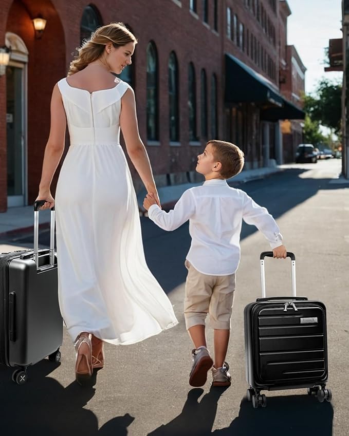 LUGGEX Underseat Carry On Luggage with Wheels, Small Suitcase with Top Open (Black, 14 Inch, 18L)