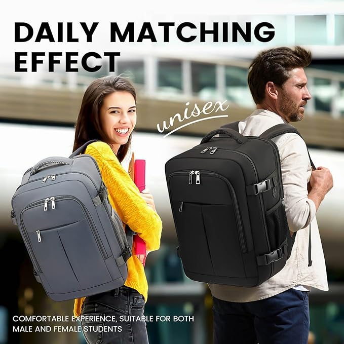 Travel Laptop Backpack, Carry on Backpack, 15.6 Inch Durable Business Work Bag with USB Port, Water Resistant Rucksack Book Computer Bag Gifts for Women Men, Black