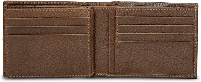 Eddie Bauer Men's Rugged Leather Bifold Wallet | Money Clip | RFID Protection | ID Window | Genuine Leather | EDC