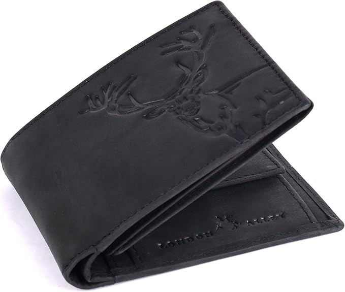 LONDON ALLEY Elk Vintage Black Men's Leather Wallet.