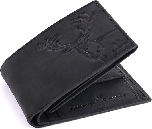 LONDON ALLEY Elk Vintage Black Men's Leather Wallet.