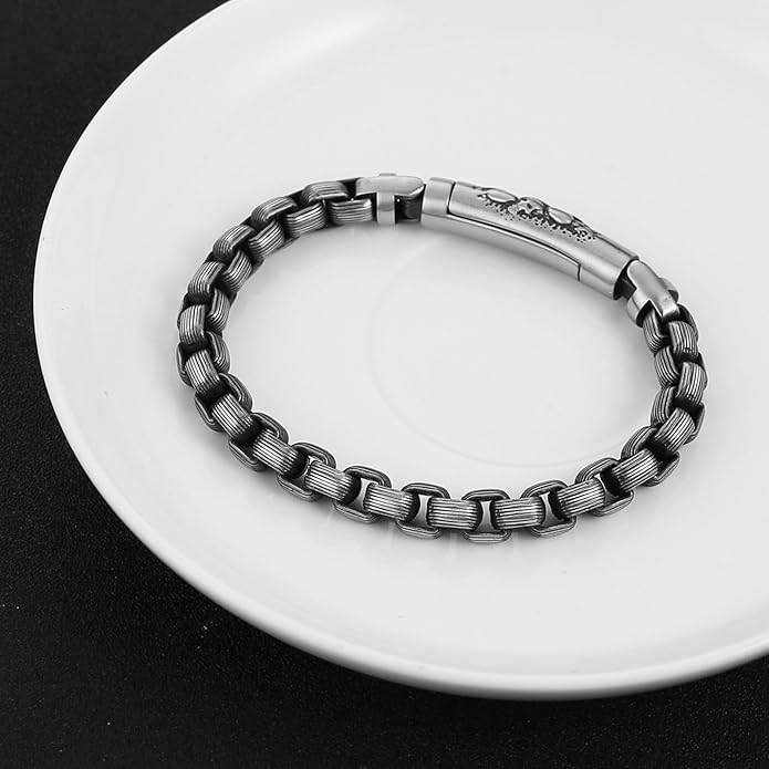 HZMAN 8.5In Link Bracelet for Men 8mm Wide Stainless Steel Fragrance/Essential Oil Relaxing Stress Relieving Rope Chain/Square Box Chain Bracelet