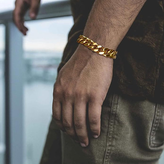 Stainless Steel Bracelets for Men,Cuban Link Mens Bracelet Silver/Black/Gold Plated Classic Chain Wrist Bracelets Jewelry Gifts for Dad Husband 5/7/9/12MM Width,7.5"/8.3"/9" Length with Gift Box