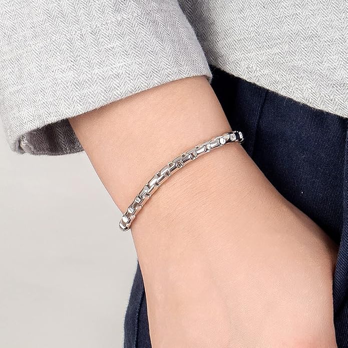 Dankadi Men 925 Sterling Silver Bracelet Fashion Italy 5MM Square Rolo Link Round Box Chain Bangle 6.5 "7" 7.5 "8" 8.5" 9" Fine Cuff Jewelry Gift