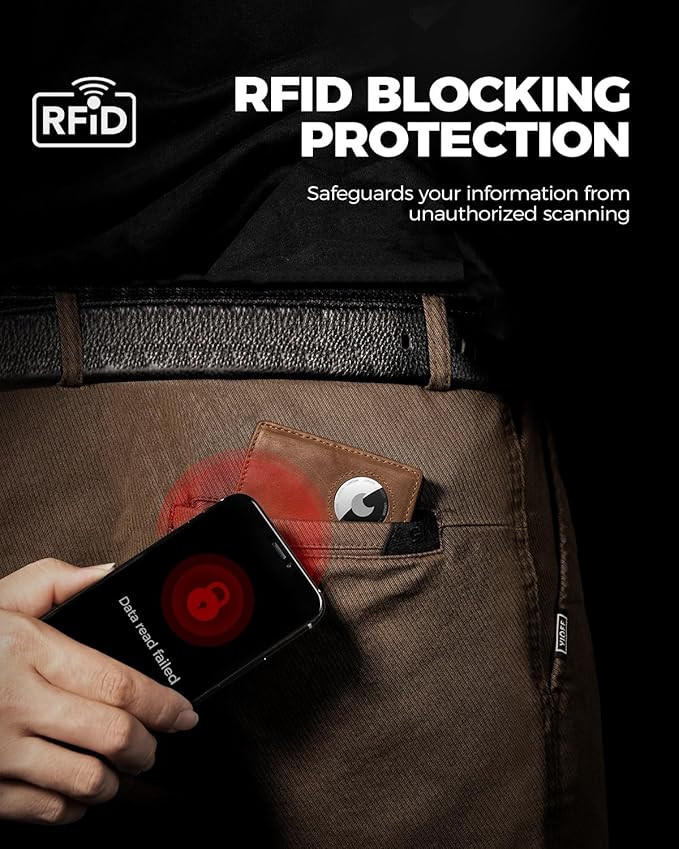 LORZOR AirTag Wallet - Bifold Full Grain Leather Mens Air Tag Wallet with AirTag Holder, RFID Blocking Minimalist Wallet for Men for Apple Air Tag, up to 11 Cards Gifts for Men