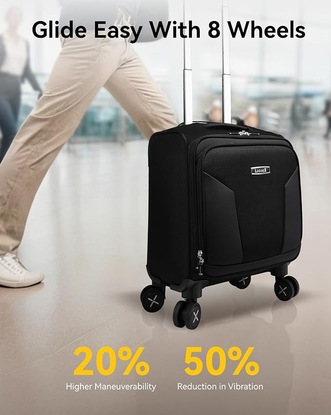 LUGGEX Underseat Carry On Luggage with Wheels - Soft Sided Small Suitcase - Underseat Luggage with Front Open Design (15 Inch, Black)