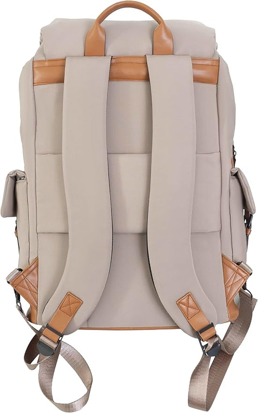 Joan & David 18 Inch Sport Nylon Backpack with Padded Laptop Sleeve (Taupe)