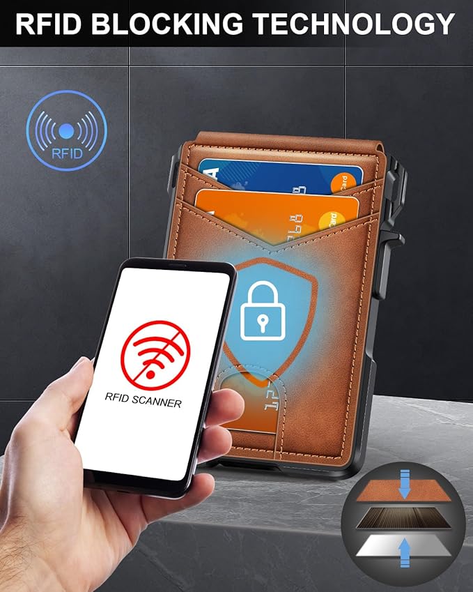 Wallet for Men, Mens Minimalist Wallet 9-13 Cards, Slim Compact Wallet with Money Clip & ID Window, RFID Blocking Smart Pop Up Card Wallet, Metal Aluminum Credit Card Holder Bifold Wallet