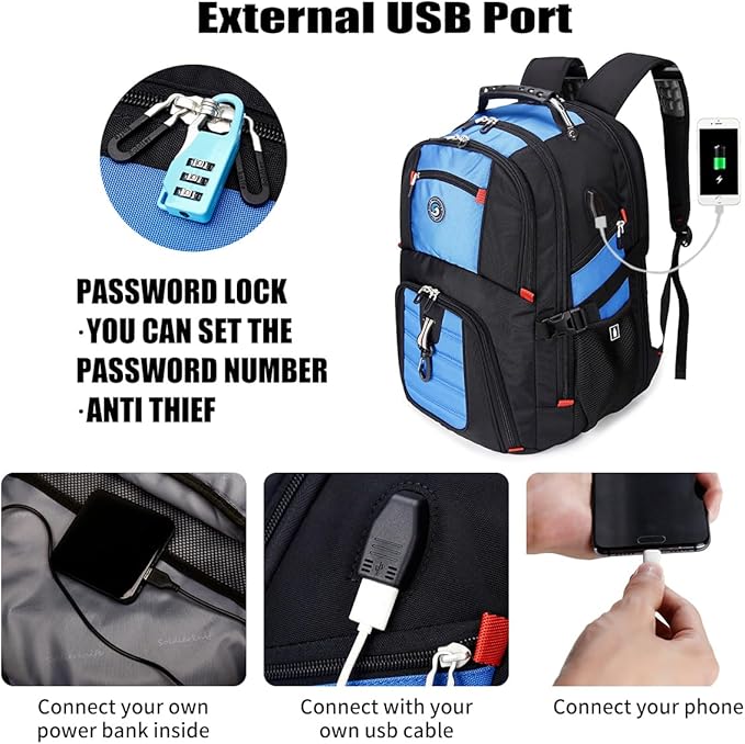 SHRRADOO Extra Large 50L Travel Laptop Backpack with USB Charging Port, College Backpack Airline Approved Business Work Bag Fits 17 Inch Computer for Men Women