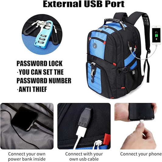 SHRRADOO Extra Large 50L Travel Laptop Backpack with USB Charging Port, College Backpack Airline Approved Business Work Bag Fits 17 Inch Computer for Men Women