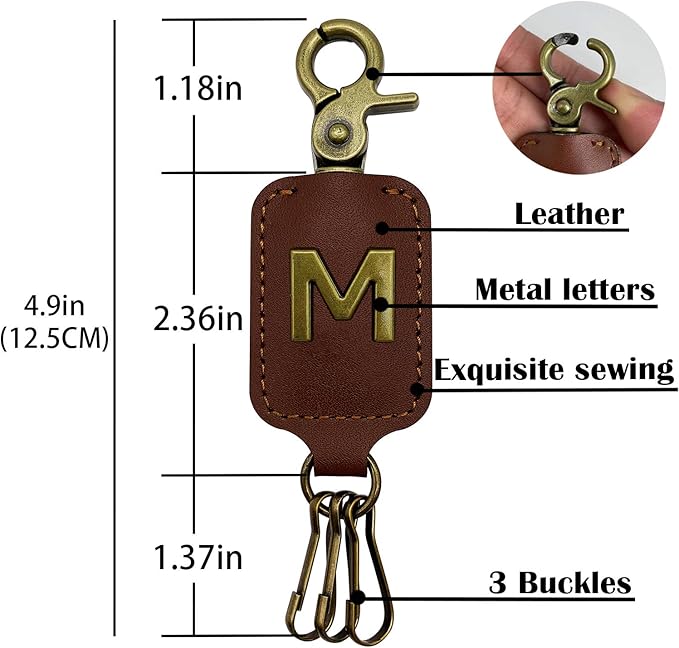 XGALBLA Initial Letter Brown Leather Alphabet Keychain with Easy Clasp, Key Car Bag Key Ring for Women & Men