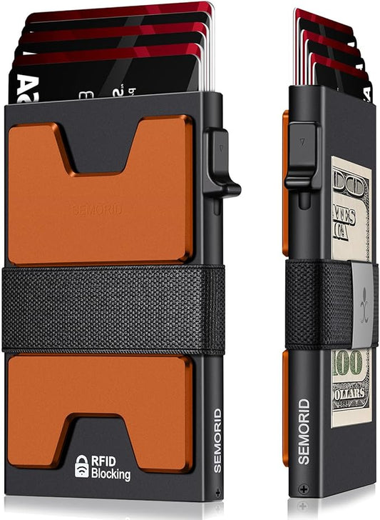 Slim Aluminum Card Holder Wallet for Men, Durable Expandable Backplate, RFID Blocking Minimalist Metal Pop Up Wallet, Holds 12+ Cards Plus Cash