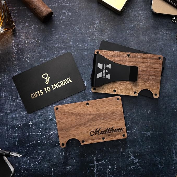 Custom Wallets For Men - Slim Personalized Wallet Gifts for Him, Mens Customized Wallet, Minimalist Engraved Wallet Clip Gifts for Dad, Fiance, Husband, Son, Father, Boyfriend - Anniversary, Birthday