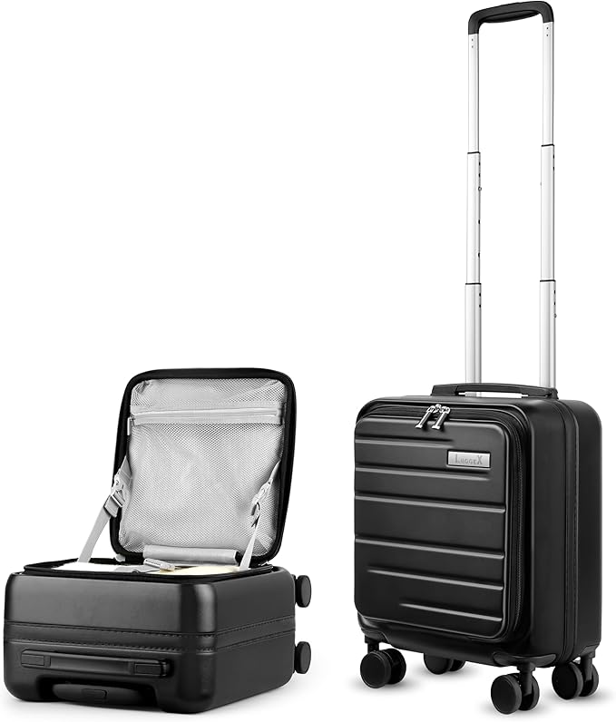 LUGGEX Underseat Carry On Luggage with Wheels, Small Suitcase with Top Open (Black, 14 Inch, 18L)