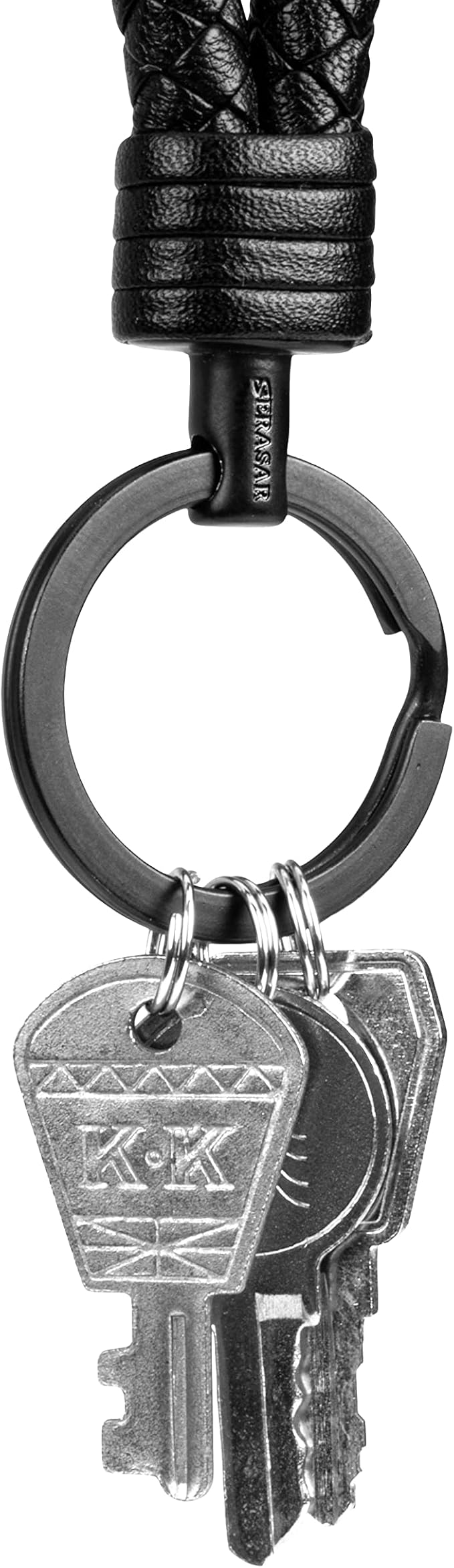 SERASAR | Leather Keychain [Strong] with Stainless Steel Key Ring - Additional Rings for Small Keys - With Gift Box