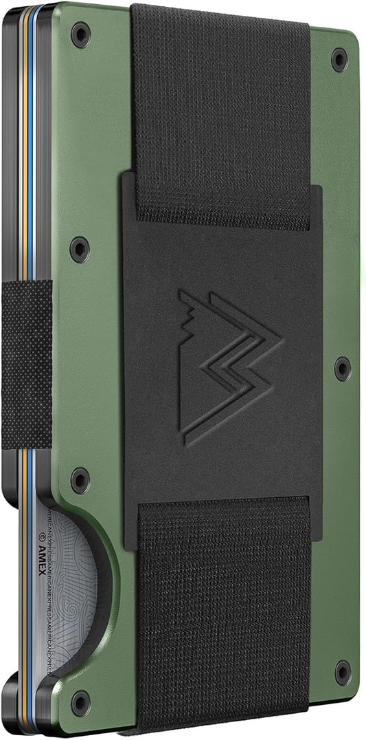 Mountain Voyage Co Minimalist Cash Strap - Slim RFID Blocking Wallet for Men & Women - Scratch Resistant, Credit Card Holder, Easily Removable Money & Cards, Aluminium Wallet (Army Green)