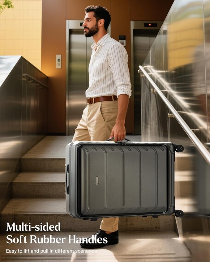 Luggage Sets 2 Pieces, 20/28 Inch PC Hardshell Suitcase with Spinner Wheels, 20 Inch Expandable Clamshell Carry On Luggage and 28 Inch Aluminum Frame Top Opening Checked Luggage (Grey)