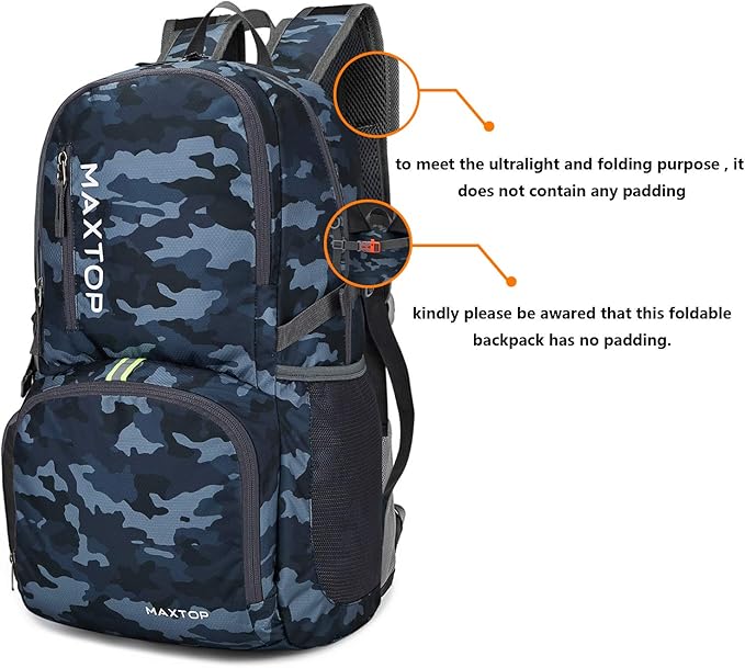 MAXTOP 40/50L Lightweight Packable Backpack for Hiking Traveling Camping Water Resistant Foldable Outdoor Travel Daypack