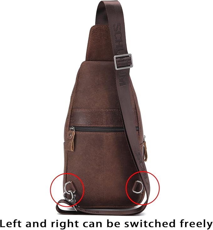 LUKZIJAES Genuine Leather Sling Bag for Men and Women Crossbody Shoulder Chest Pack Hiking Carry on Casual Daypack Outdoor Travel Backpack (#1-Coffee)