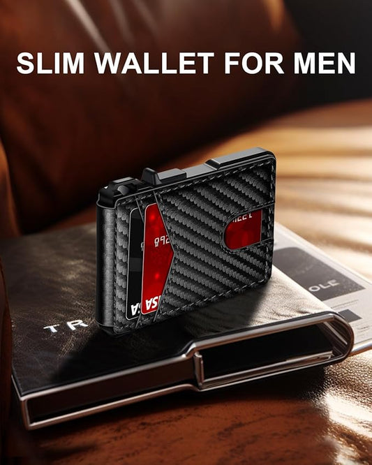 Wallet for Men, Mens Minimalist Wallet 9-13 Cards, Slim Compact Wallet with Money Clip & ID Window, RFID Blocking Smart Pop Up Card Wallet, Metal Aluminum Credit Card Holder Bifold Wallet