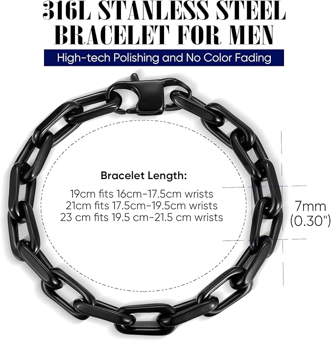 VNOX Link Chain Bracelets for Men - Cool Mens Bracelets Diamond-Cut Paperclip Solid Chain Bracelet Chunky Stainless Steel Jewelry Trendy Gifts