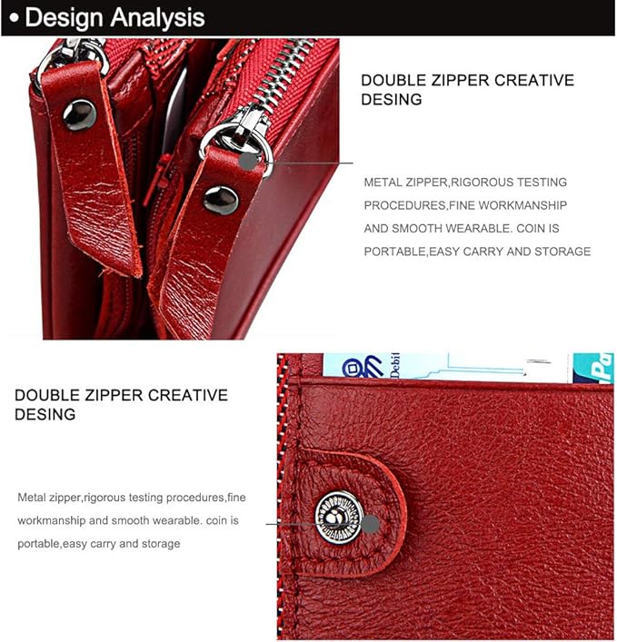 shuainiu Men's Folding Double Zip Wallet RFID Blocks Retro Short Coin Purse