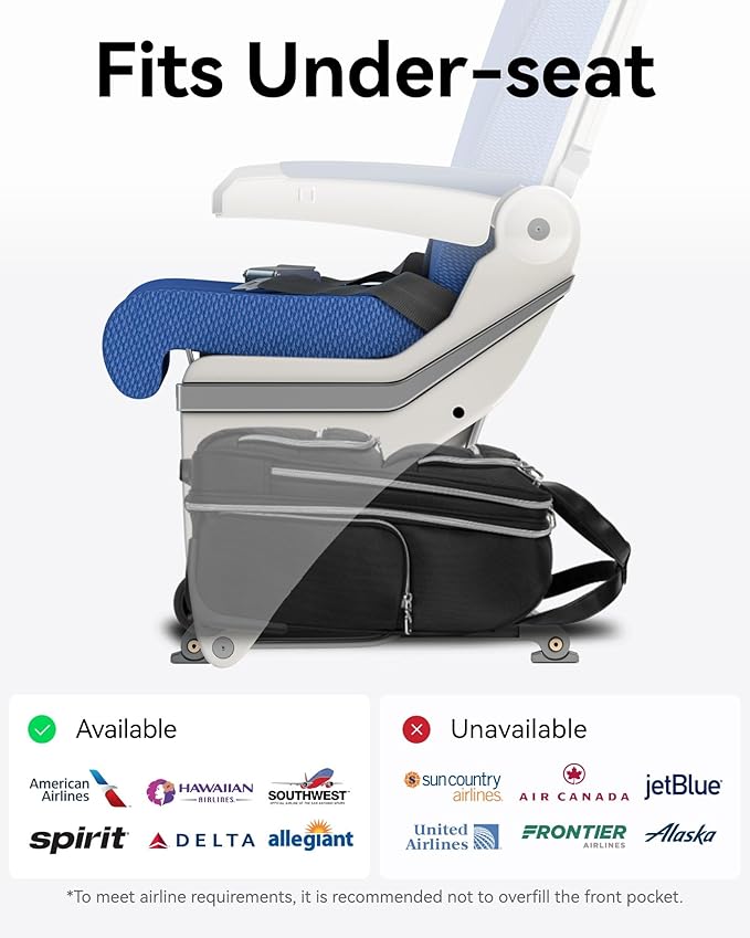 LUGGEX Underseat Carry On Luggage with Wheels, Stylish Lightweight Under Seat Luggage, Soft Sided Personal Item Suitcase for Short Trip (All Black, 16 Inch)