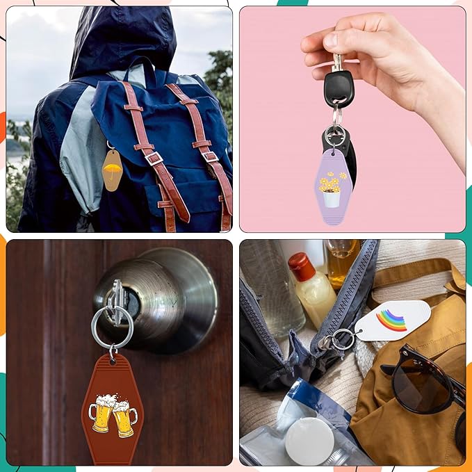 LOTMER 40 PCS Hotel Keychain Blank with Key Rings, 20 Colors Plastic Rhombus Motel Keychain for DIY Keychain and Luggage Tag