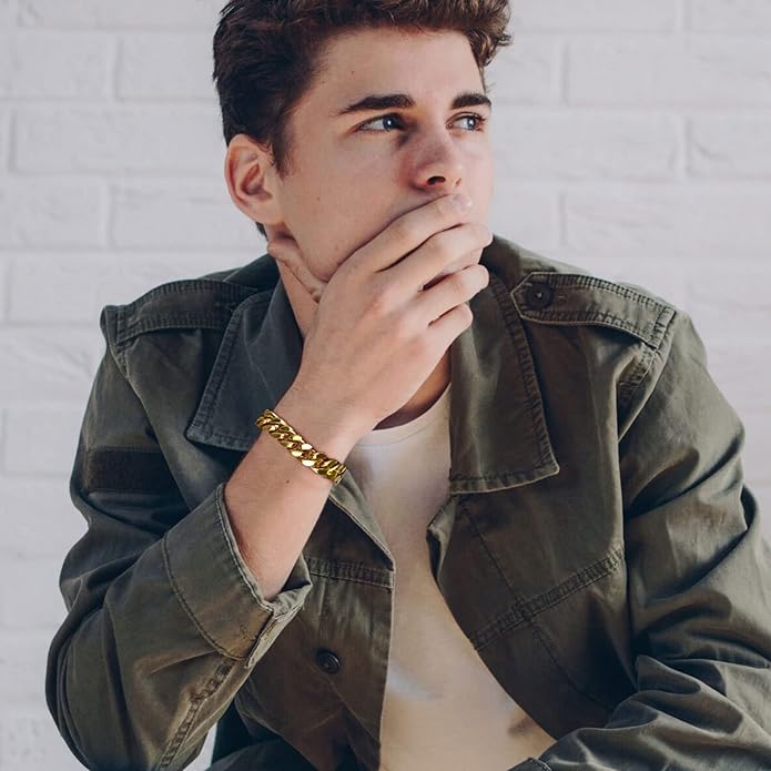 Stainless Steel Bracelets for Men,Cuban Link Mens Bracelet Silver/Black/Gold Plated Classic Chain Wrist Bracelets Jewelry Gifts for Dad Husband 5/7/9/12MM Width,7.5"/8.3"/9" Length with Gift Box