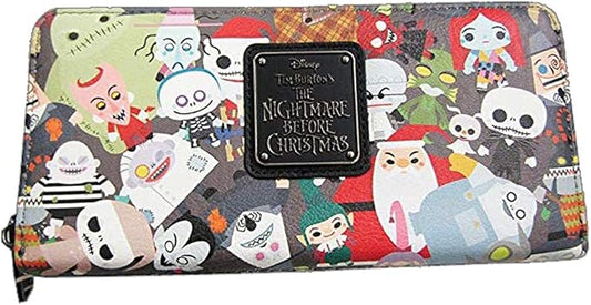 Loungefly x Nightmare Before Christmas Chibi Character Print Zip-Around Faux Leather Wallet (Multi, One Size)
