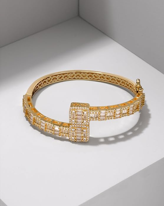 Lulu Mel Iced Out Baguette Diamond Bracelet Jewelry for Women, Hip Hop Mens 14k Gold Silver Plated Cubic Zirconia Bangle Bracelet, Men Heart Cuff Bracelet With Jewelry Box