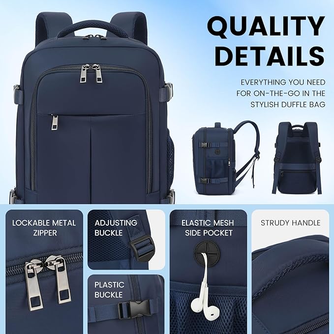 Travel Laptop Backpack, Carry on Backpack, 15.6 Inch Durable Business Work Sport Bag with USB Port, Water Resistant Rucksack Book Bag Gifts for Men Women, Blue