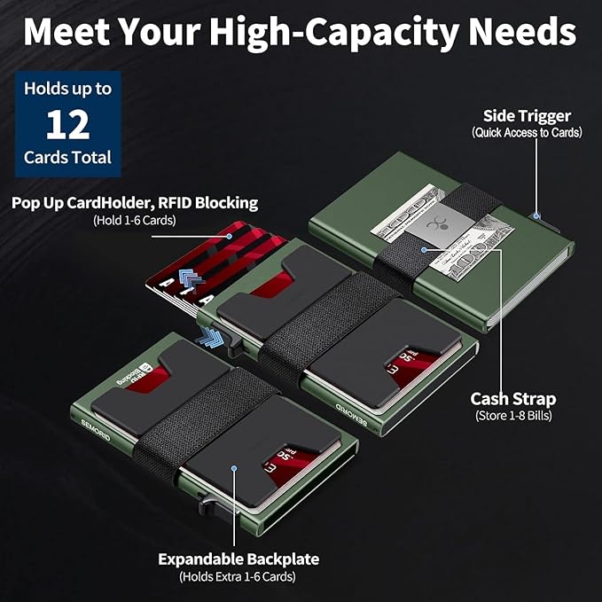 Slim Aluminum Card Holder Wallet - RFID Blocking Pop up Minimalist Wallet for Men | Front Pocket Smart Wallet Metal Card Case | Presents for Him