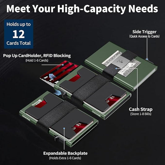 Slim Aluminum Card Holder Wallet - RFID Blocking Pop up Minimalist Wallet for Men | Front Pocket Smart Wallet Metal Card Case | Presents for Him