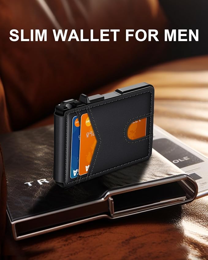 Wallet for Men, Mens Minimalist Wallet 9-13 Cards, Slim Compact Wallet with Money Clip & ID Window, RFID Blocking Smart Pop Up Card Wallet, Metal Aluminum Credit Card Holder Bifold Wallet