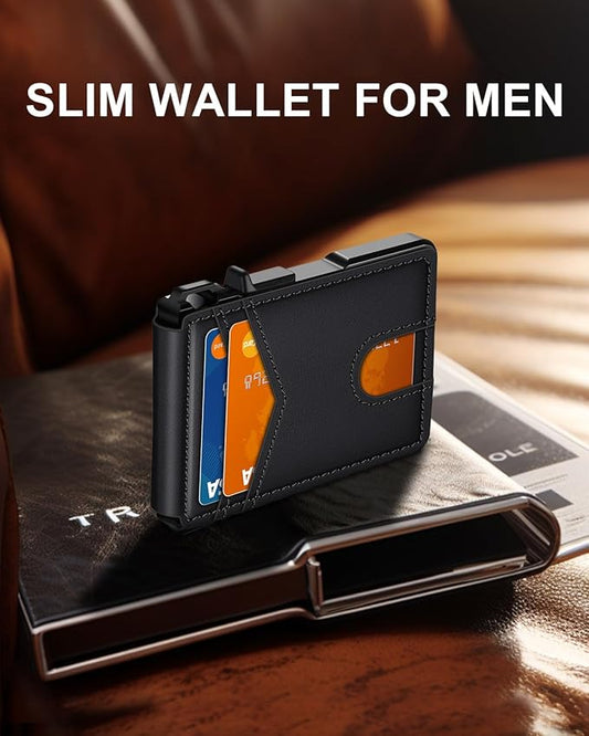 Wallet for Men, Mens Minimalist Wallet 9-13 Cards, Slim Compact Wallet with Money Clip & ID Window, RFID Blocking Smart Pop Up Card Wallet, Metal Aluminum Credit Card Holder Bifold Wallet