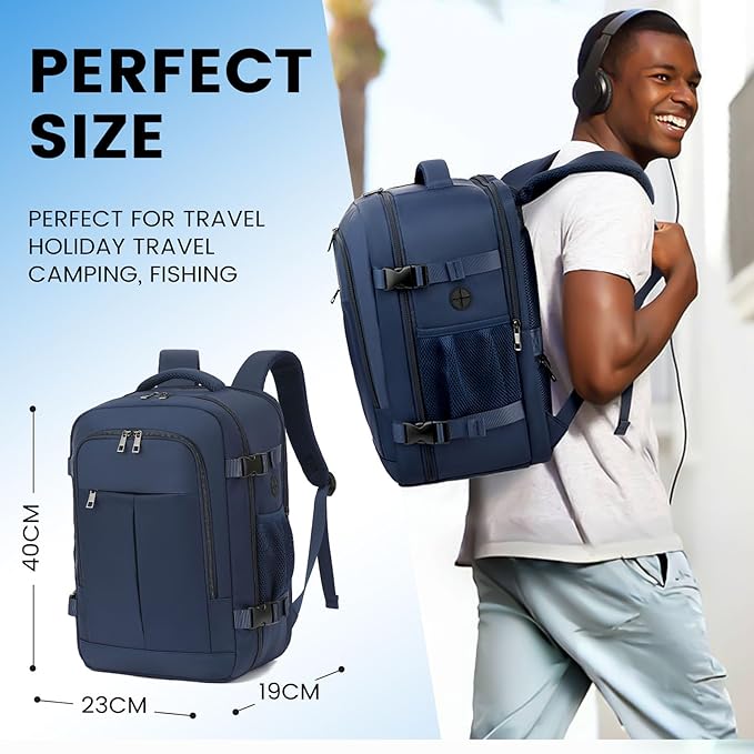 Travel Laptop Backpack, Carry on Backpack, 15.6 Inch Durable Business Work Sport Bag with USB Port, Water Resistant Rucksack Book Bag Gifts for Men Women, Blue