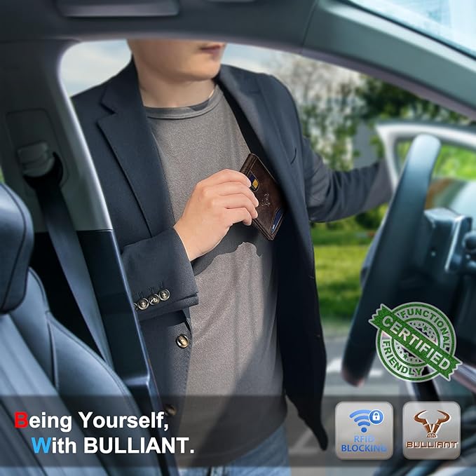 BULLIANT Men Wallet, Slim Leather Wallet Front Pocket Card Holder Gift For Men 11 Slots RFID Blocking