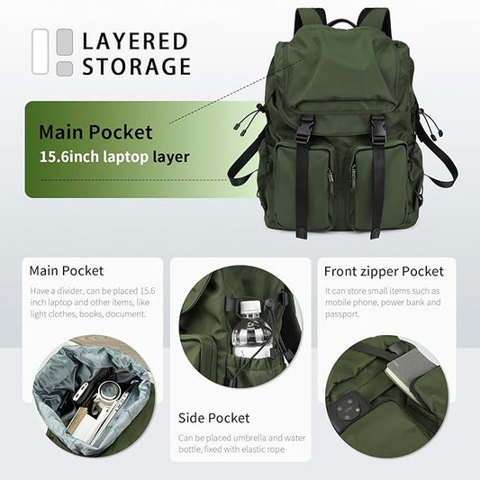 Laptop Backpack for Men, 30L Functional Stylish Vintage Backpack with Stretchy Side Pocket Design, Water Resistant College Work Commuter Travel Backpack Fits 15.6 Inch Tablet, Notebook
